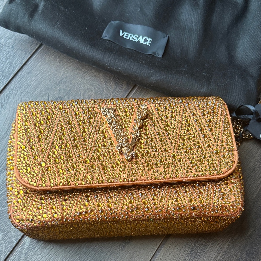 Versace Gold Crystal Embellished Clutch/Crossbody